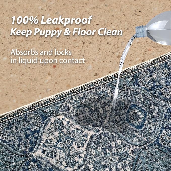 nunubaby Washable Pee Pads for Dogs, Stylish, Non-Slip and Leak-Proof Pee Pads. Reusable Potty Pads for Dogs for Crates and Floors.(Blue/Multi, 54" x54" )