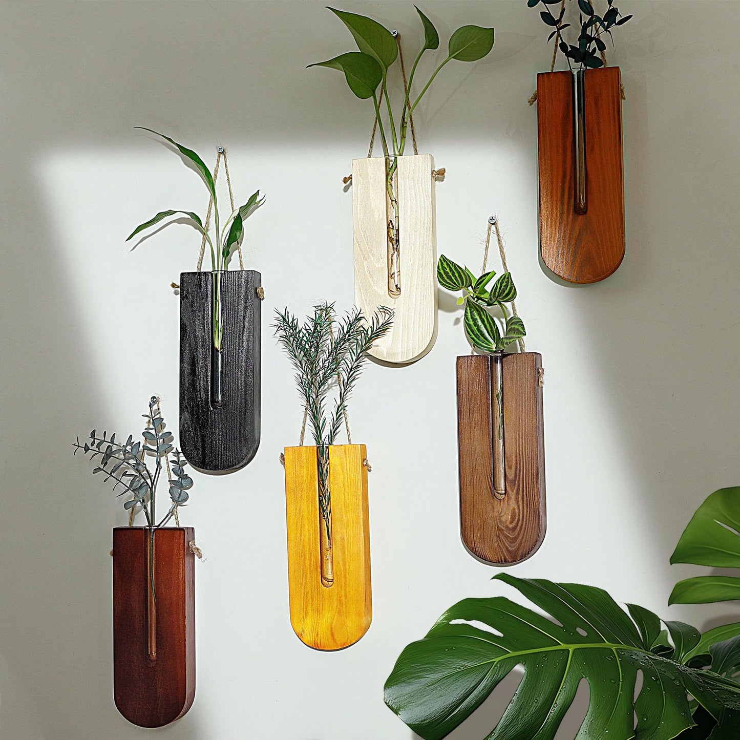6 Pack Wall Planters for Indoor Plants, Wooden Hanging Planter, Propagation Station, Wooden Pocket Vase, Wood Wall Decor for Living Room Bedroom Bathroom