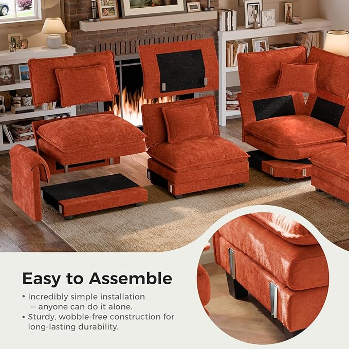 ELUCHANG 150" Oversized V-Shaped Cloud Couch Modular Sectional Sofa