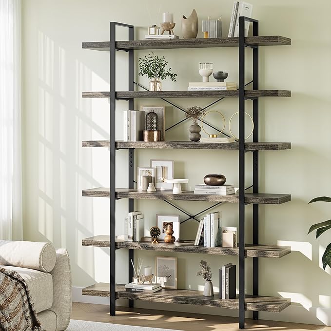 OtterOasis Bookshelf Set, Heavy Duty 6-Tier Industrial Bookcase, 120lbs Shelf