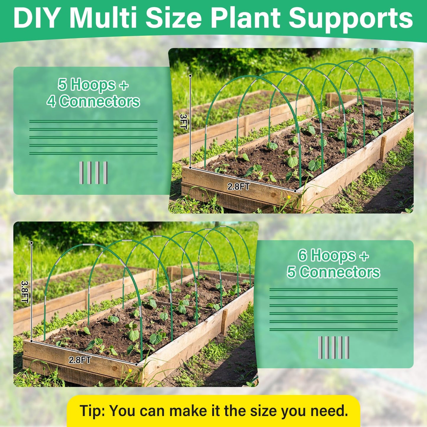 Sunwinx Garden Mesh Netting Kit for Raised Beds, 10x33FT Ultra Fine Mesh Netting& 6 Sets 8FT Fiberglass Garden Hoops, Insect Netting Row Cover, Pest Barrier Protection for Vegetable Fruits Flowers