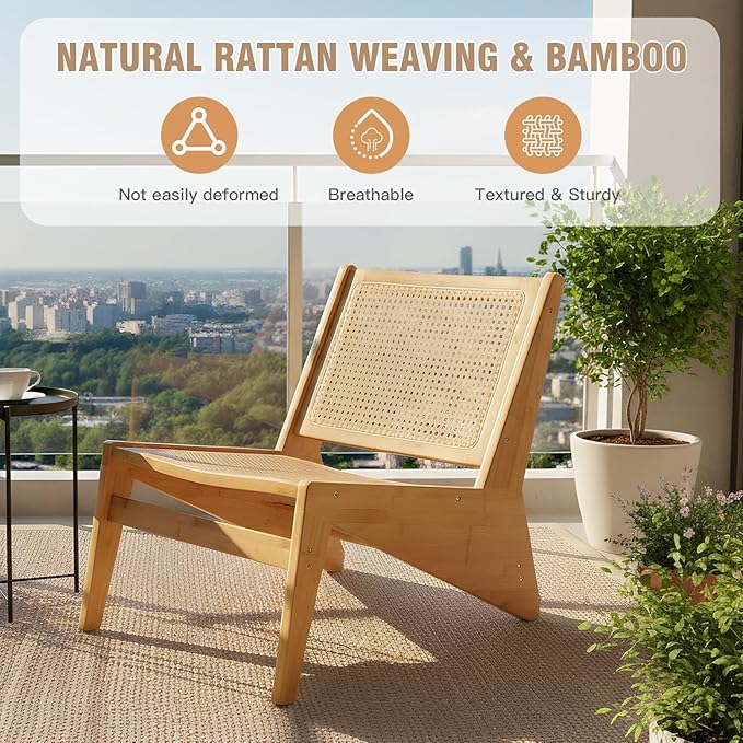 Welnow Mid Century Rattan Accent Chair, Bamboo Wood Lounge Chair