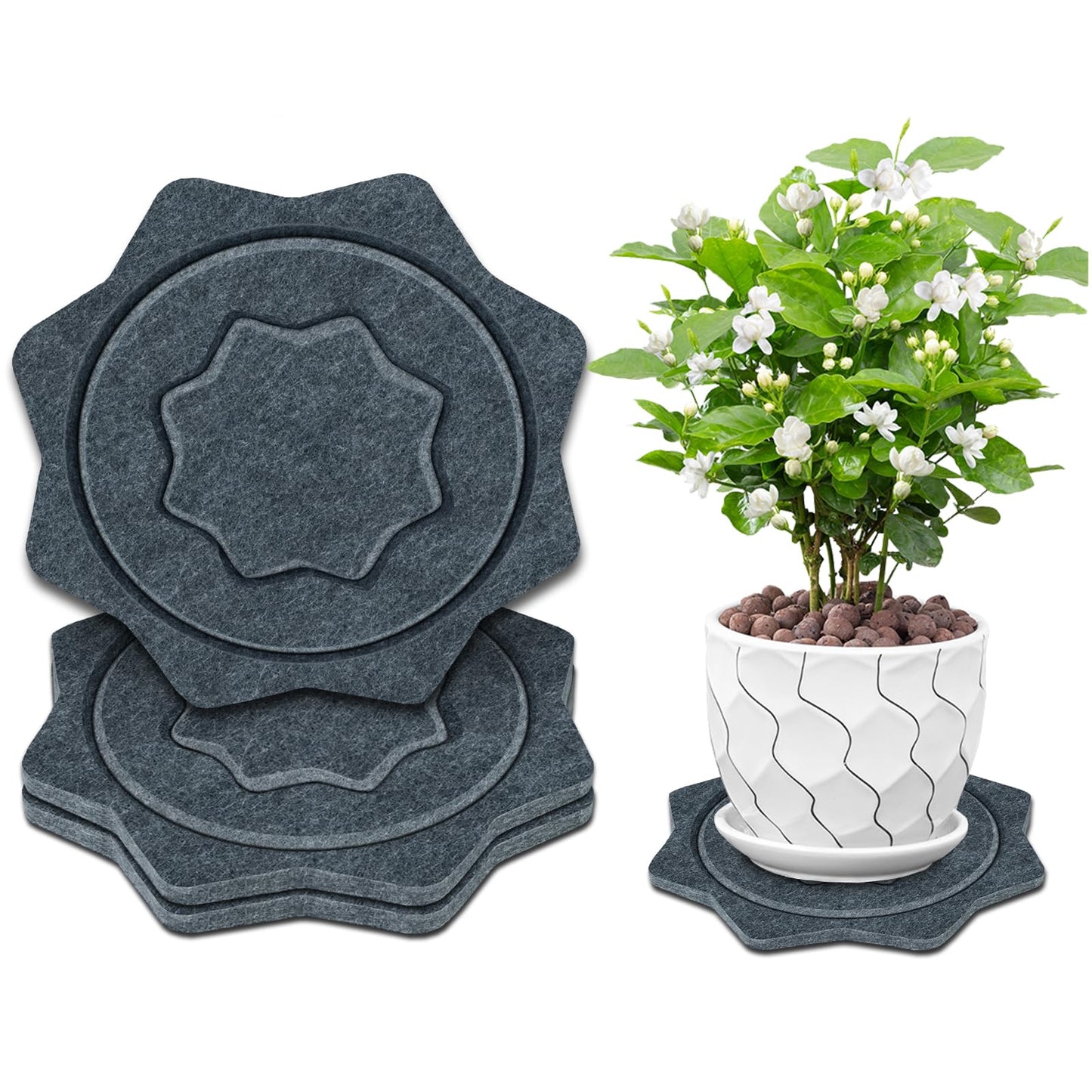 BXI Felt Plant Saucer Mat - 3 Pcs 8 Inch Water Absorbent Planter Coaster, Thick Flower Pot Saucer Pad, Planting Drip Tray for Indoors, Fabric Protective Plate for Tabletop and Floor Surface