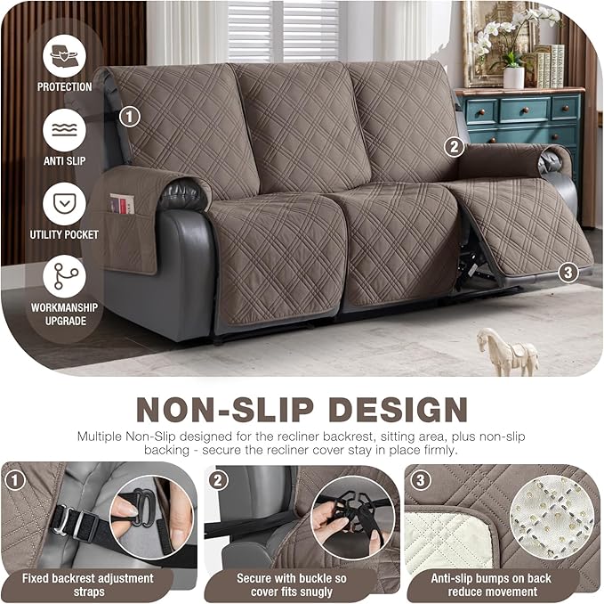 TAOCOCO 100% Waterproof Recliner Sofa Cover, Non Slip Split Couch Covers
