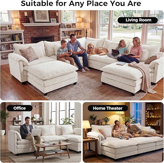 ELUCHANG 114" Oversized V-Shaped Cloud Couch Modular Sectional Sofa