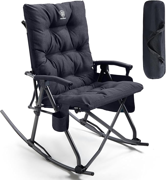 EVER ADVANCED Oversized Folding Rocking Camping Chair, Padded Portable Rocker