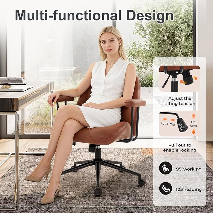 IWMH Leather Office Chair with Removable Armrests，Mid-Back Ergonomic Desk Chair