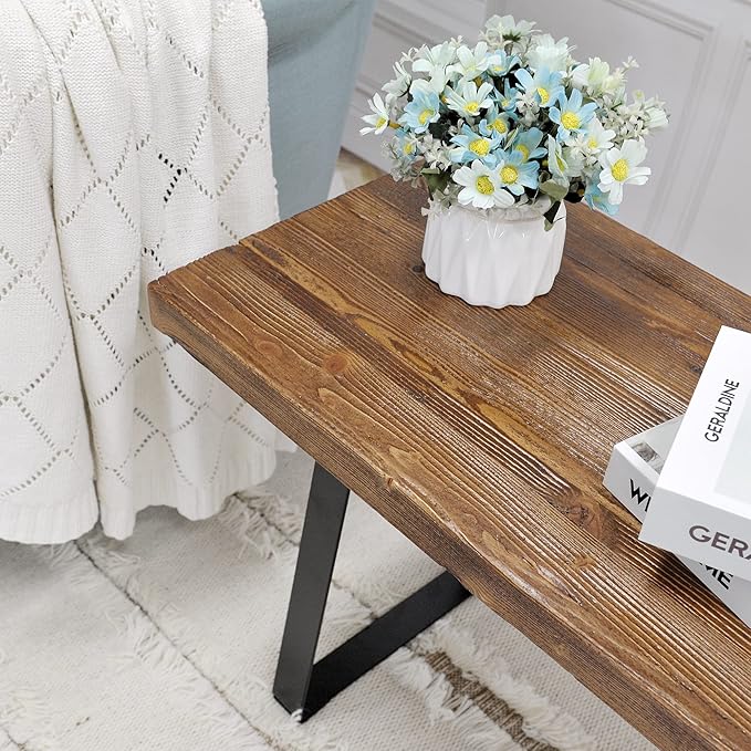 Home Soft Things Natural Old Pine Wood Rectangle Entryway Bench, Sturdy Hand