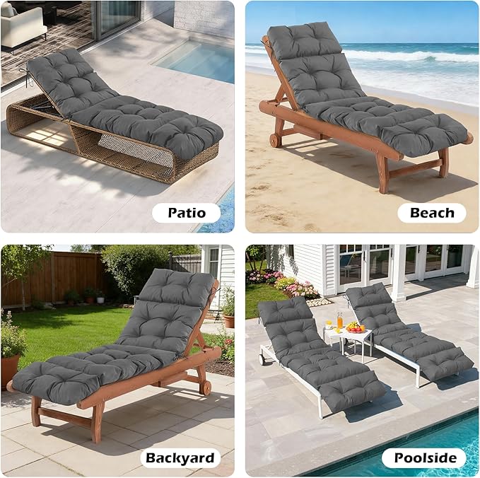 Chaise Lounge Cushions Outdoor, Waterproof & Fade Resistant Patio Lounge Chair