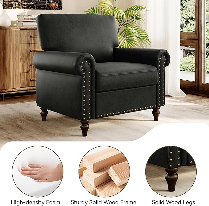 Nailhead Trim Accent Chair, Faux Leahter Mid Century Modern Living Room Arm