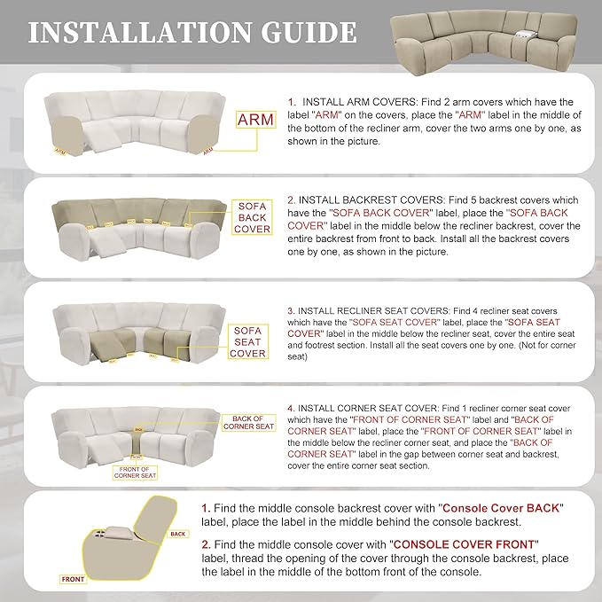 100% Waterproof Sectional Recliner Couch Covers