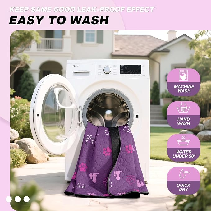 WanpeeGoo Washable Pee Pads for Dogs, 1 Pack Absorbent Reusable Training Dog Pads Pet Puppy Pads, Non-Slip Potty Pads for Whelping, Playpen, Crate, Bed, Purple, 72"x72"