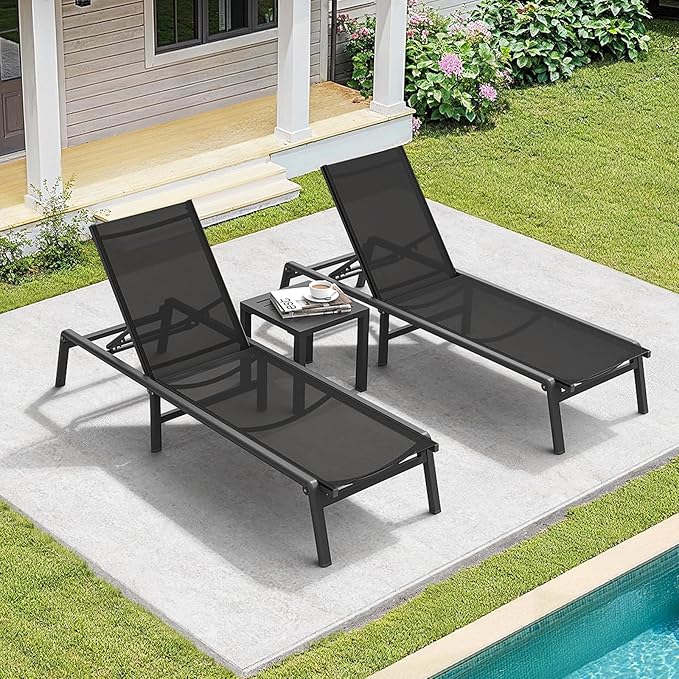 ONBRILL Aluminum Chaise Lounge Chair Outdoor, Foldable & Assembly Free Outdoor