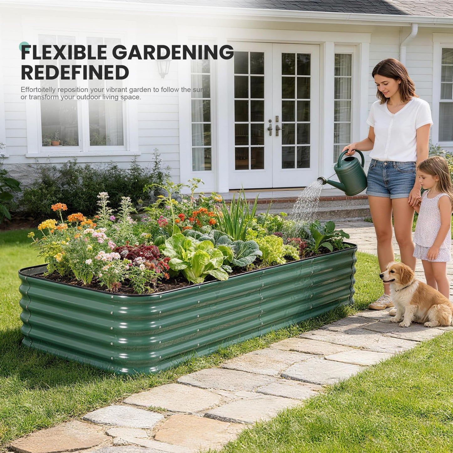 8×3×1.4FT Galvanized Raised Garden Bed Outdoor, Metal Raised Garden Bed Kit, Large Planter Raised Beds, 5 In1 Modular Raised Planter Box Outdoor,Raised Beds for Gardening for Vegetables Flowers Herbs