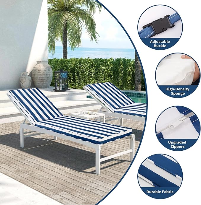 Outdoor Chaise Lounge Cushions for Patio, Waterproof Replacement Seat Cushions