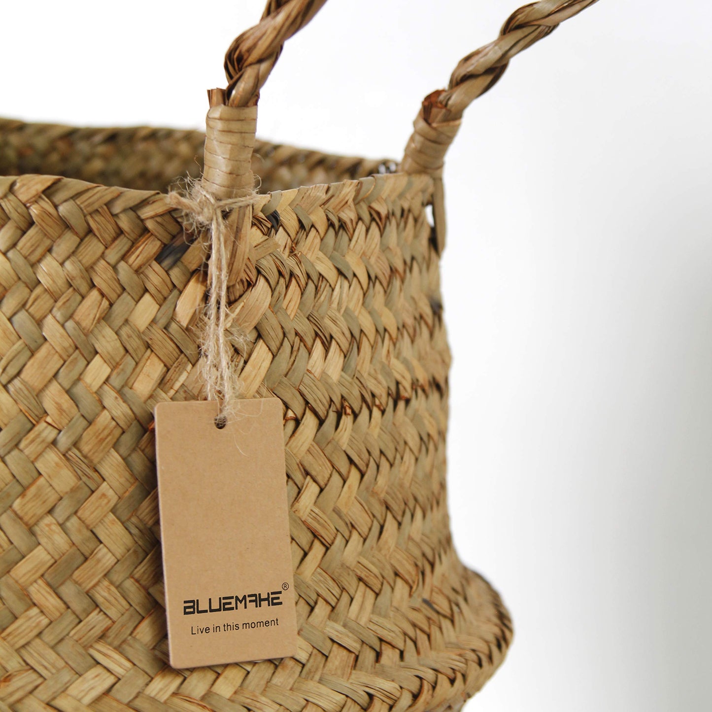 BlueMake Woven Seagrass Belly Basket for Storage Plant Pot and Laundry, Picnic and Grocery Basket (Medium, Original)