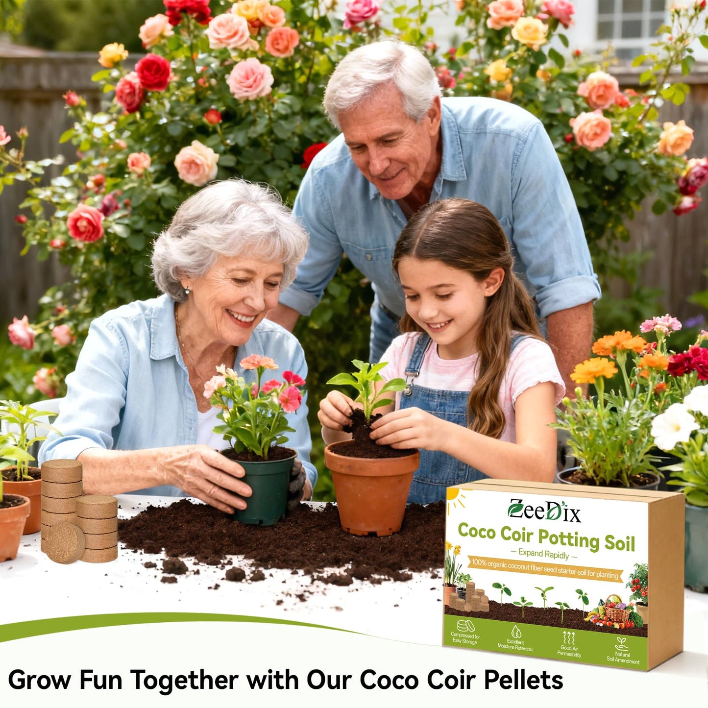ZeeDix 100 Pack 30mm Organic Coco Coir Seed Starter Pellets, Compressed Coconut Fiber Seed Starter Soil Discs Potting Soil Mix for Indoor Outdoor Plants, Herbs Houseplants Bonsai Vegetables Flowers