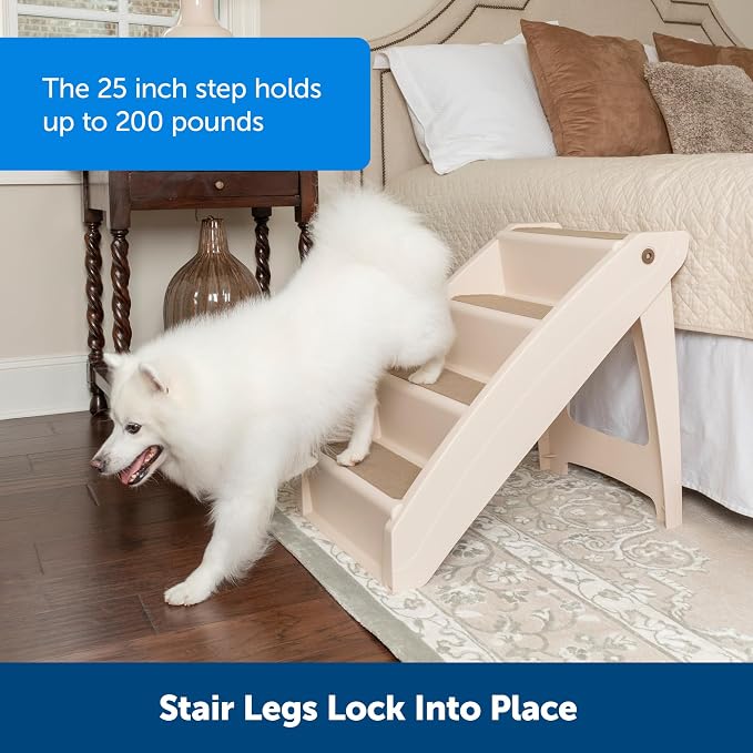 PetSafe CozyUp Folding Dog Stairs - Pet Stairs for Indoor/Outdoor at Home or Travel - Dog Steps for High Beds, Sofa with Siderails, Non-Slip Pads - Durable, Support up to 200 lbs - Extra Large, Tan