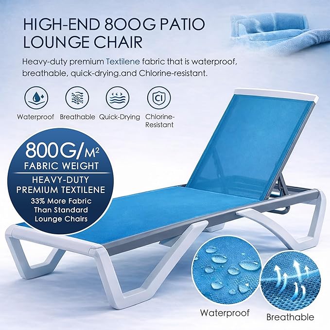 Kozyard Outdoor Chaise Lounge Chair, Fully Flat Adjustable Patio Lounger