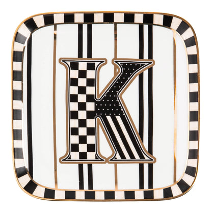 MACKENZIE-CHILDS Ceramic Monogram Dish, Decorative Letter Plate, 5.75 Inches, K