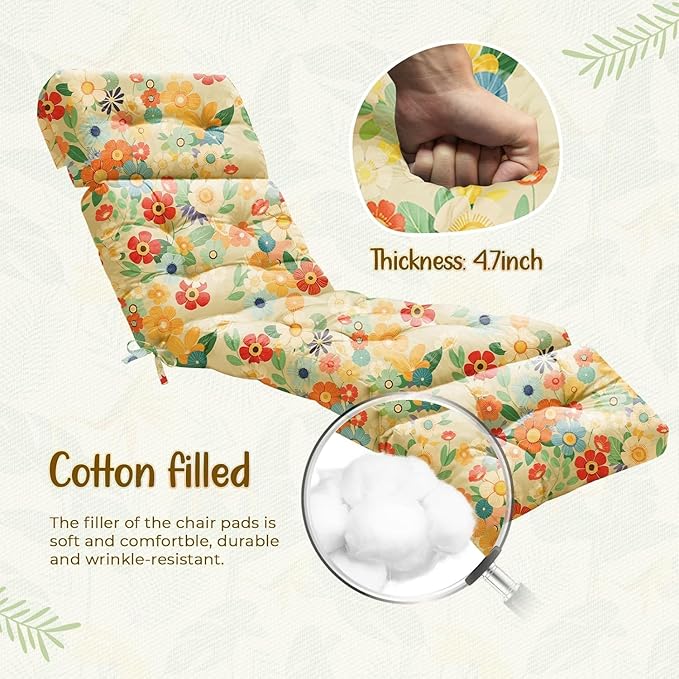 Outdoor Chaise Lounge Chair Cushion 75.1 x 22.8 x 4.7 Inches 100% Waterproof