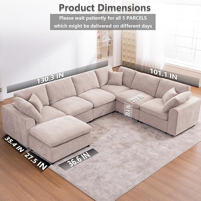 Oversized Modular Sectional Sofa Couch, Large 7 Seater Corner Sofa Modern U