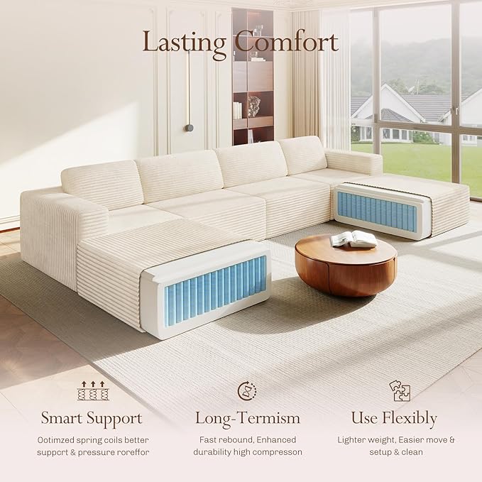 Vesgantti 159" Large Modular Sectional Sofa, U-Shaped Corduroy Cloud Couch