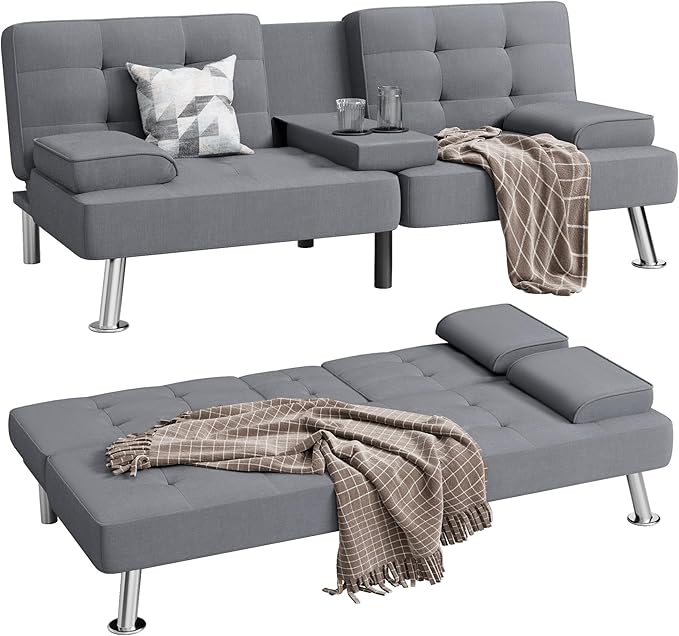 Shahoo Modern Linen Upholstered Convertible Folding Futon Sofa Bed