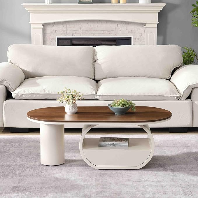Modern Oval Coffee Table, 47.24" Brown Wood Top Coffee Table