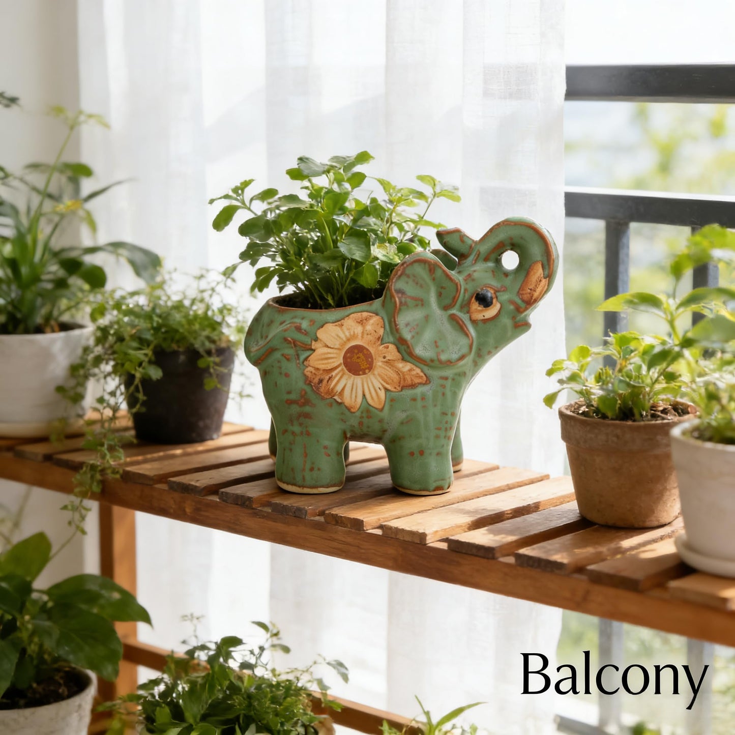 TUESMEILL Ceramic Elephant Pot with Drainage, Animal Plant Pots Cute Succulent Plant Pot for Home Decor and Office Desk Decoration