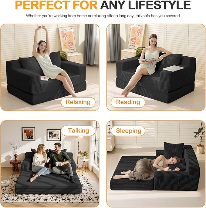 Erament Loveseat Boneless Convertible Sofa Bed, Folding Floor Futon Sleeper