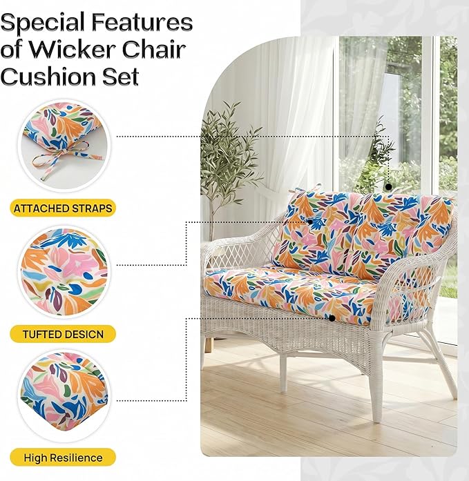 1 MIDDLE ONE Wicker Chair Cushions 3 Pieces Set