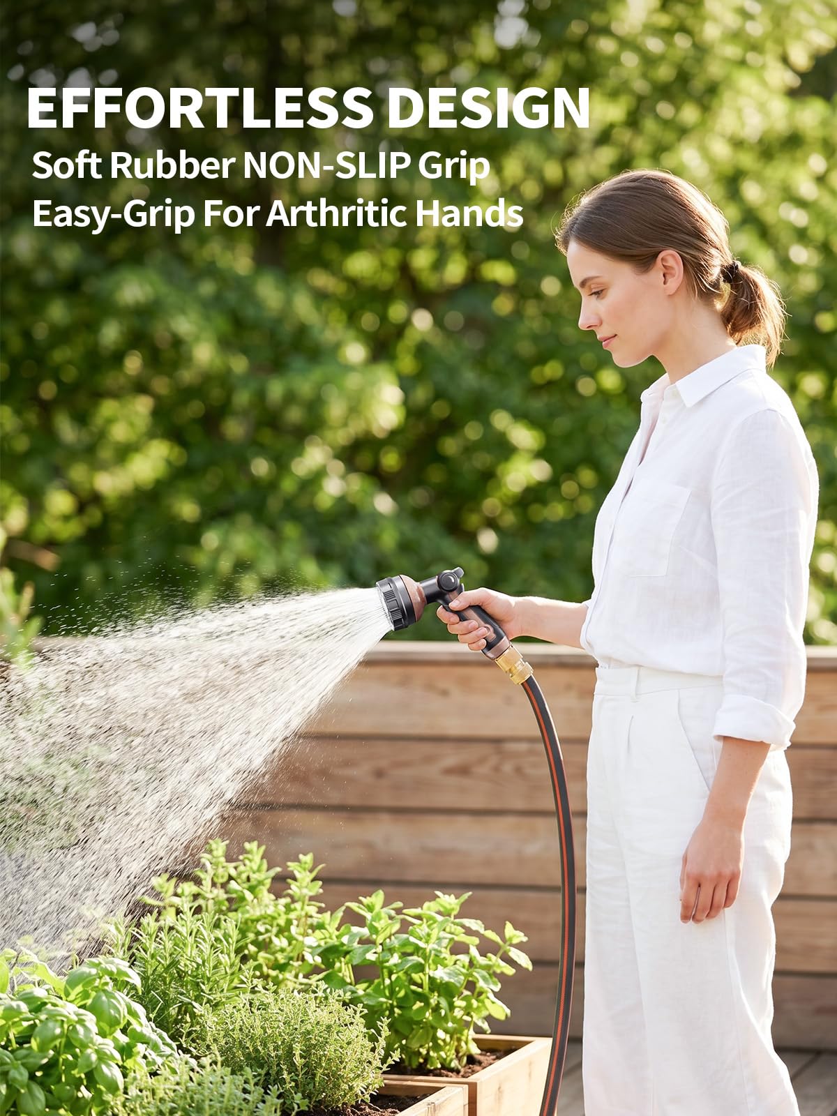 Garden Hose Nozzle, Metal Water Spray Nozzle with 8 Spray Patterns & Thumb Control, Heavy Duty Full Shower Water Nozzle for Lawn & Plant Watering, Car & Pet Washing, Black