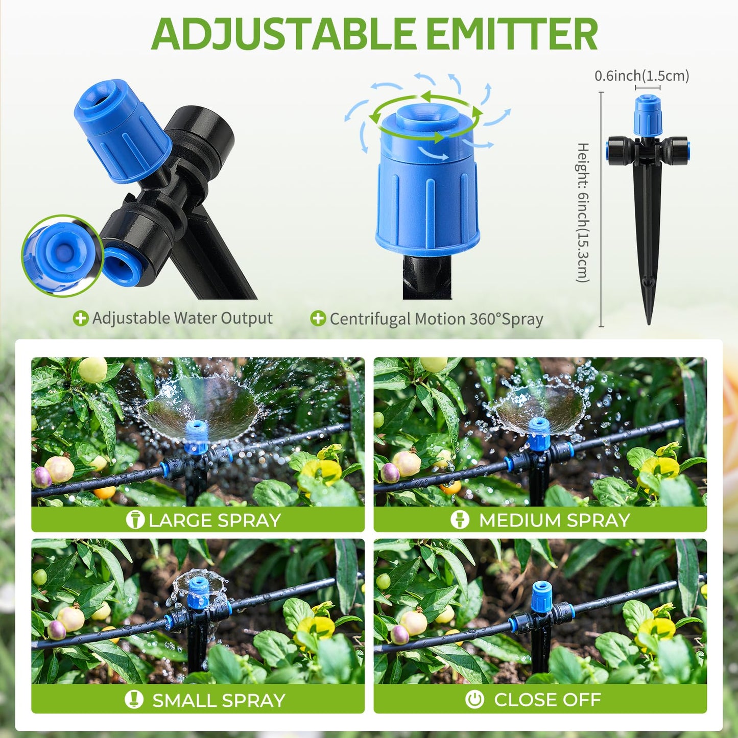 HIRALIY 50FT Quick Connect Garden Watering System with Adjustable Vortex Drippers, Saving Water Automatic Drip Irrigation Kit for Raised Bed and Plants Vegetable Garden