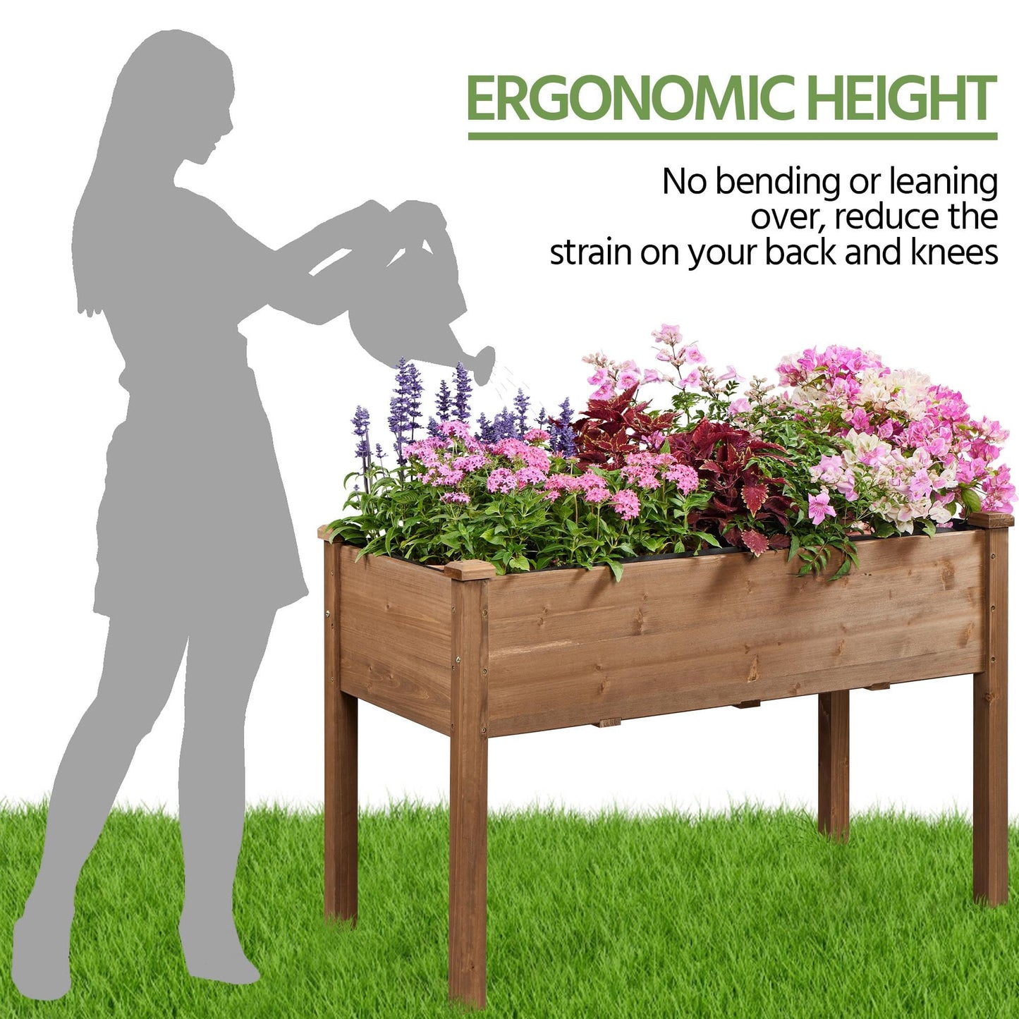 Yaheetech 1pc Raised Garden Bed 48x24x30in Elevated Wooden Horticulture Planter Box with Legs Standing Growing Bed for Gardening/Backyard/Patio/Balcony, Dark Brown