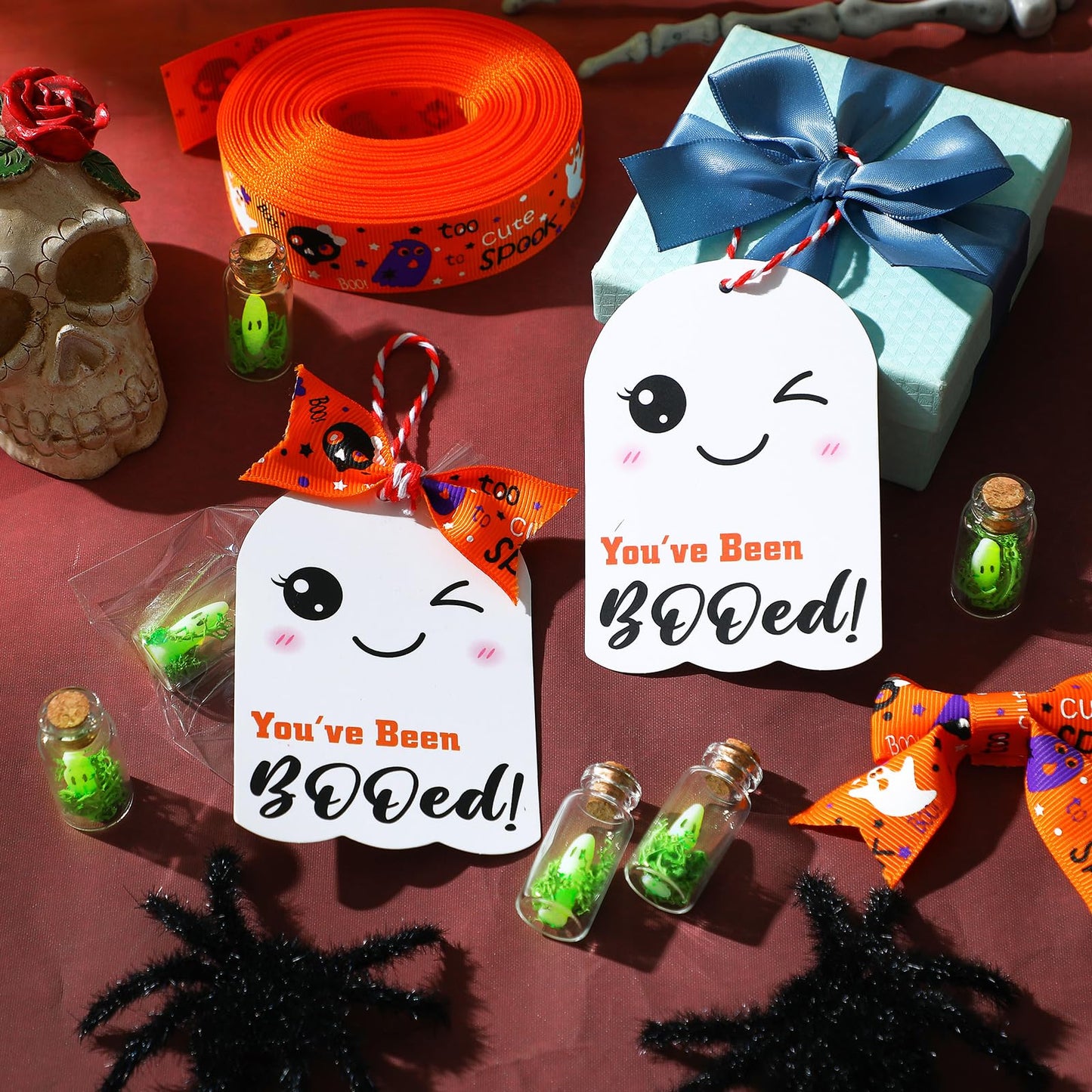 Meanplan 20 Sets Halloween Adopt a Ghost in a Mason Jar with Moss Glow in The Dark Luminous Ghost Figurine for Halloween Horror Decorations Party Favors Gifts DIY
