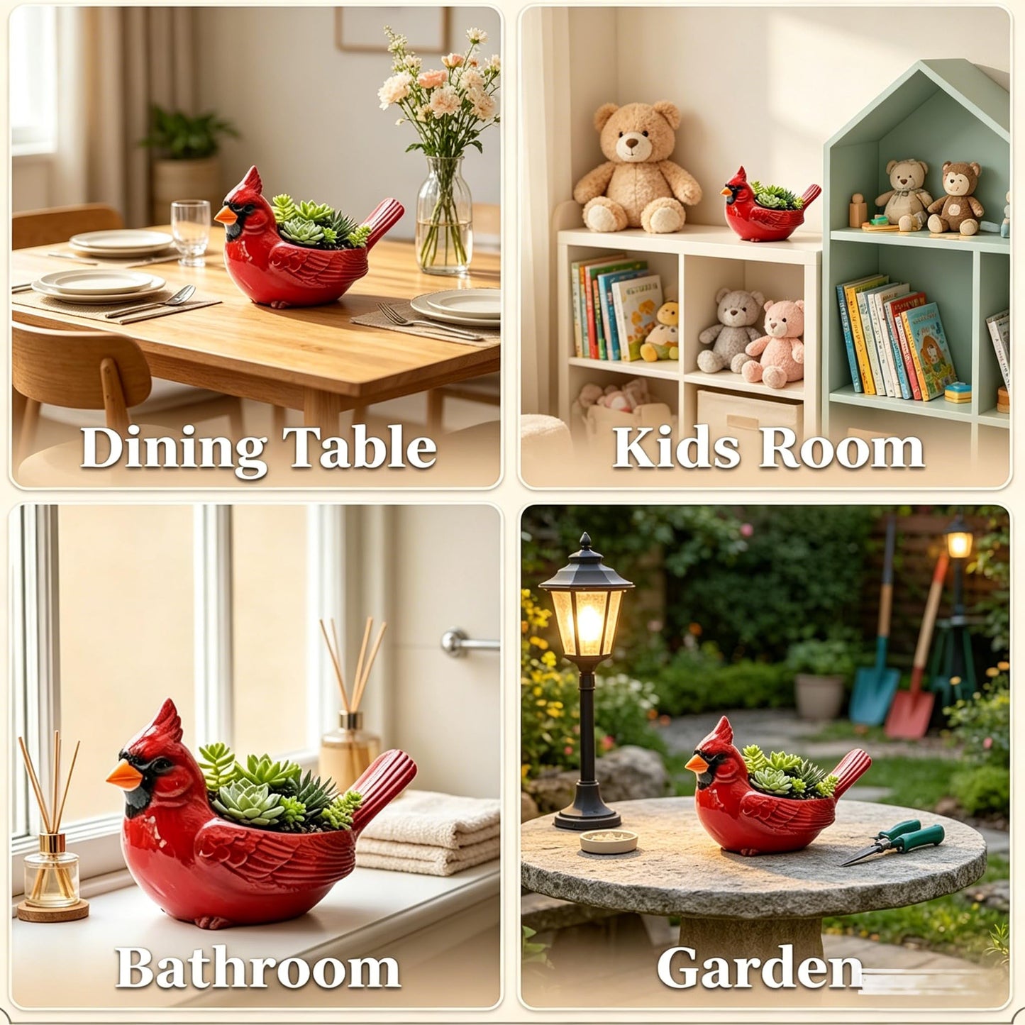 Resin Cardinal Bird Succulent Planter 7.8in with Drainage Hole Blue Shaped Flower Pot for Indoor Outdoor Garden Decor