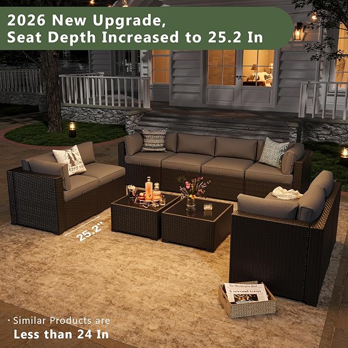 Aoxun 10 Piece Patio Furniture Set Wicker Rattan Patio Sectional Sofa Set