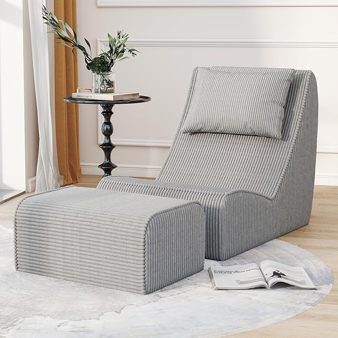 Giant Bean Bag Chair for Adults, Corduroy Chaise Lounge