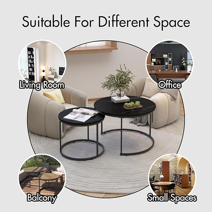 Homy Casa 27.6inch Round Coffee Table Set of 2, Modern Nesting Coffee Tables