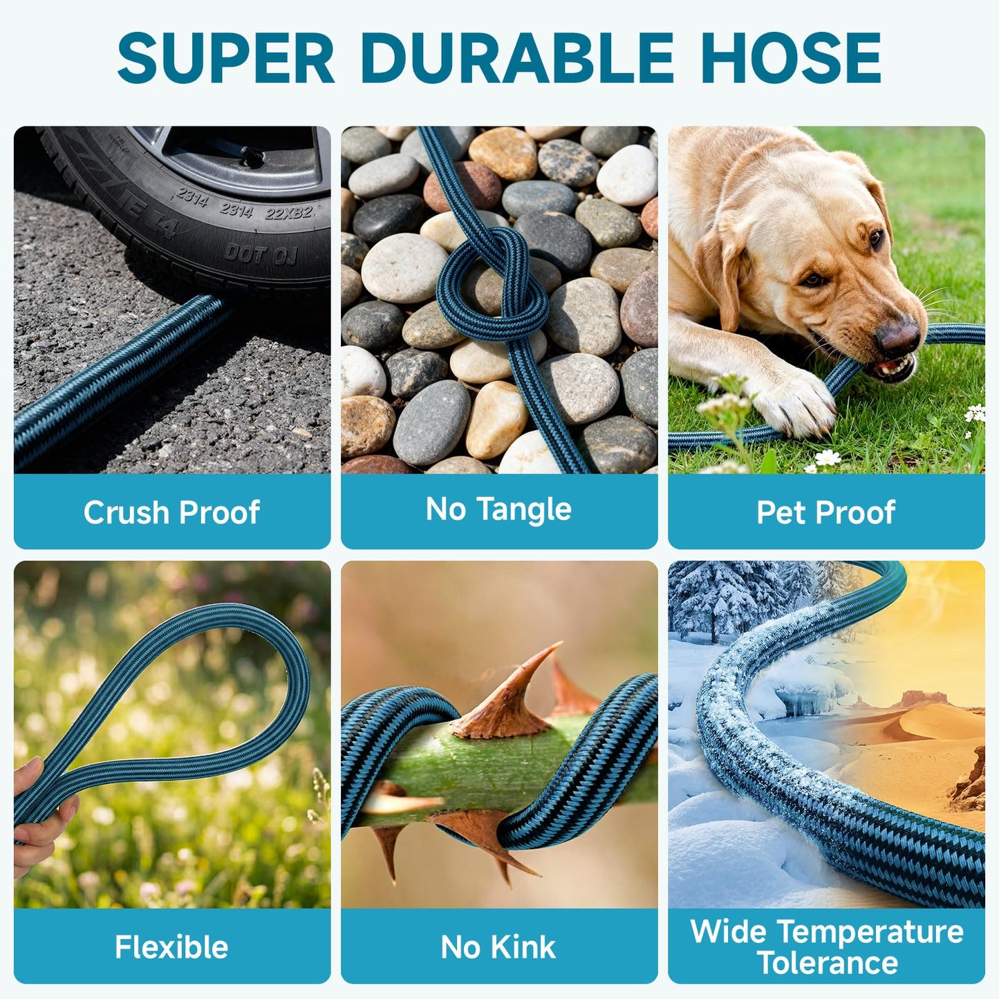 Garden Hose 50FT Non-Expandable Water Hose Lightweight Flexible Kink-Free Leak-Proof Outdoor Hose Portable Watering Pipe for Yard Lawn Camper Outside Durable Fabric with 3/4 Inch Brass Fittings