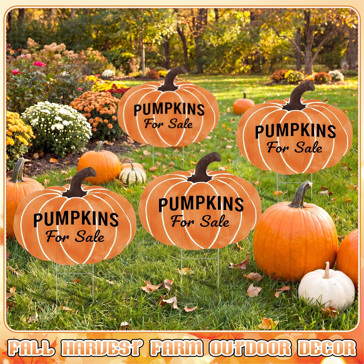 Otoolling 4 Pcs Pumpkins for Sale Yard Sign with Stakes Fall Thanksgiving Garden Patch Signs 15.7 x 13 Inch Fall Pumpkin Weatherproof Decorative for Outdoor Yard Garden Lawn