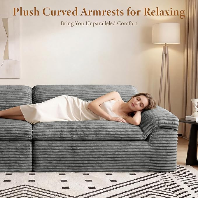 Vesgantti 118" Modular Sectional Couch, Comfy Corduroy Upholstered Cloud Couches
