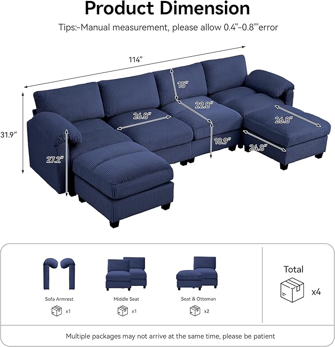 114'' U-Shaped Sectional Couch