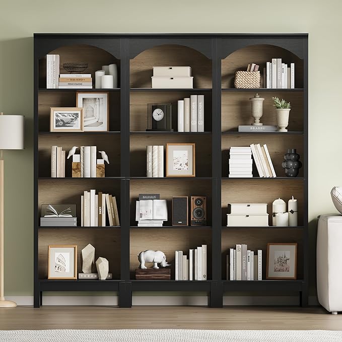 Arched Bookshelf with 5 Tier Open Shelves, Study and Living Room, Modern Black