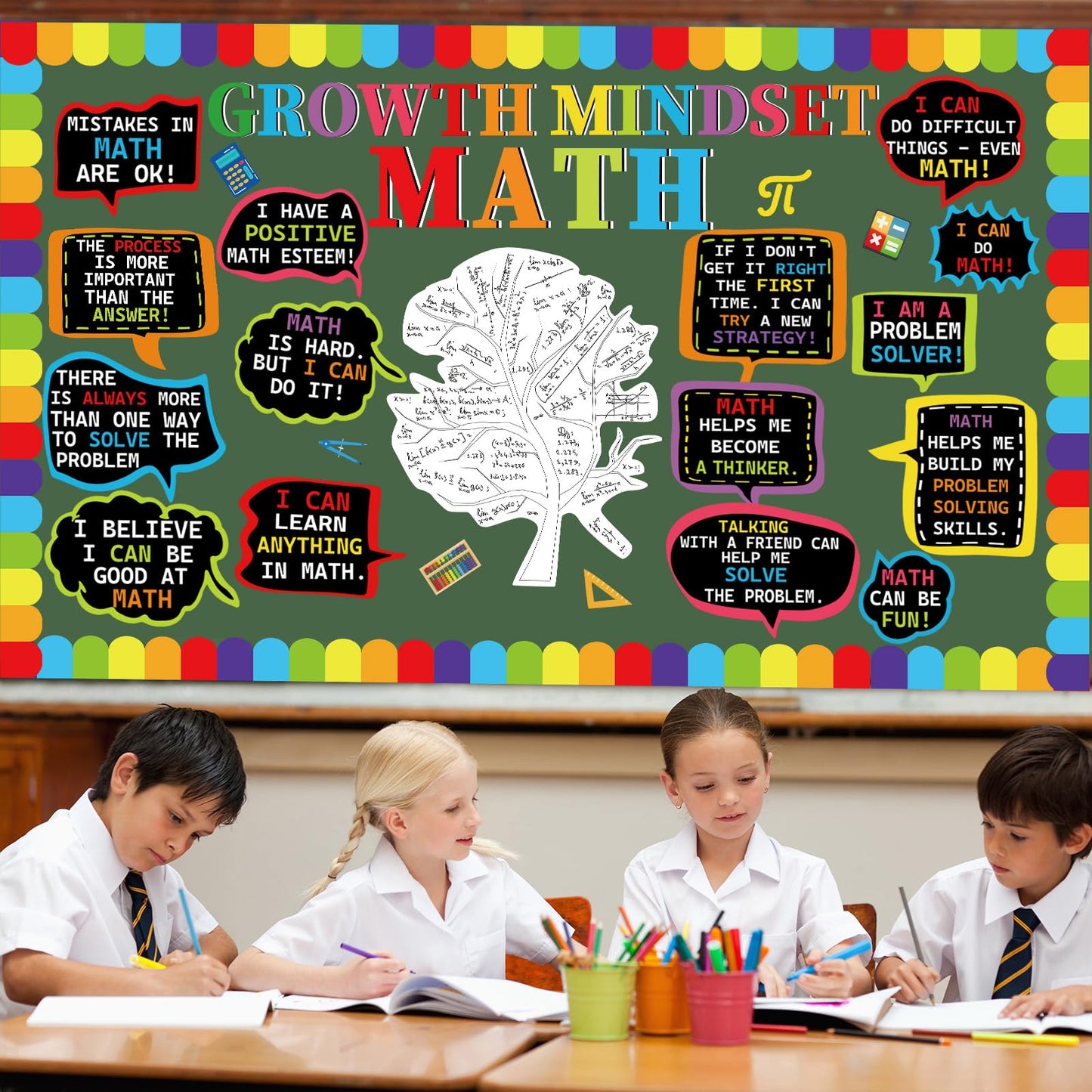 party greeting Math Growth Mindset Bulletin Board Set Maths Classroom Decoration Mathematics Paper Cutout Number Bulletin Board Border for Inspirational School Educational Wall Decor Teacher Supplies