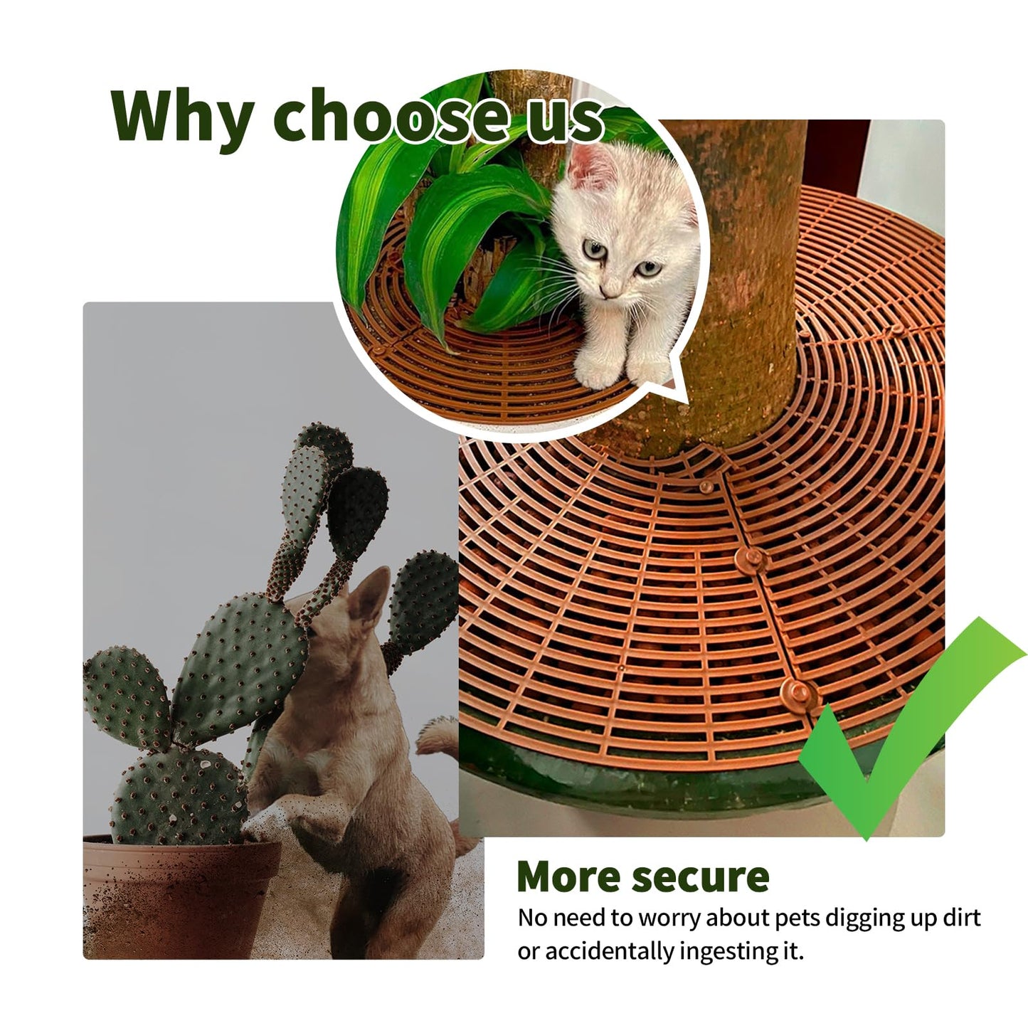 Fkereg 20.5 Inch Large Round Plant Pot Grid Cover, Cuttable Flower Pot Soil Covers Protectors from Animals, Dog Cat Digging Stopper with Deep Stakes for Indoor Outdoor Gardening (Coffee)