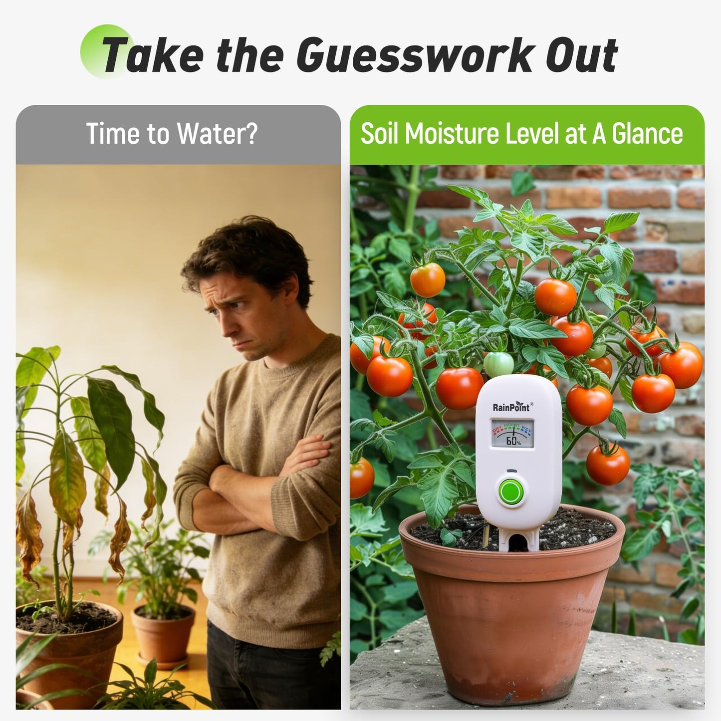 [2026 Version]RAINPOINT Visual Gauge Digital Smart Wireless Plant Moisture Meter,WiFi Hub Needed,Indoor & Outdoor Use,Capacitive Leave-in Soil Hygrometer Sensor Garden House Plant Care Must Haves