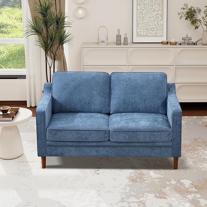 Kingfun 56" Chenille Sofa, Loveseat Couch, Mid Century Modern Love Seat Couches
