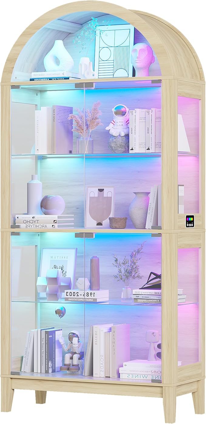 HNEBC Arched Display Case with RGB Lights, LED Curio Cabinet with Shelf